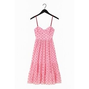 Betsey Johnson‎ Dress Pink Velvet Hearts 4 Tulle Midi Dress Retro Pinup Romantic